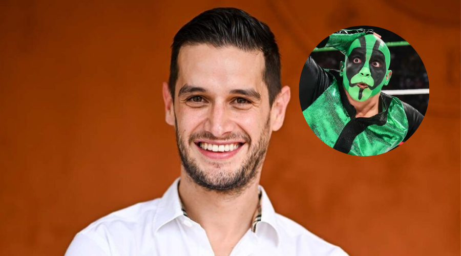 Adrián Marcelo y en círculo con Mr Iguana.