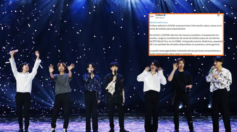 BTS con cuadrado de boletin de prensa Profeco