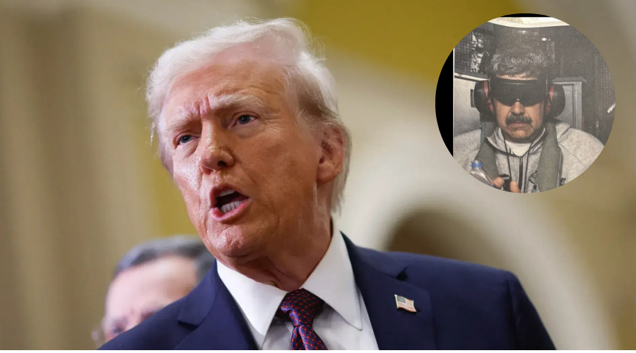 Donald trumo muestra foto de nicolas maduro