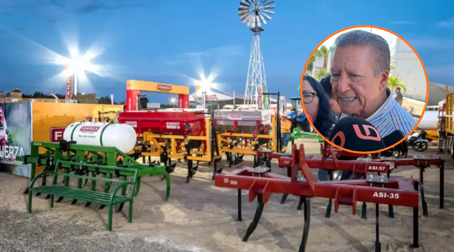En grande artefactos de agronomía en exposición y en un circulo Feliciano Castro
