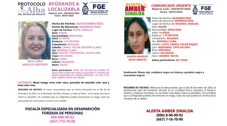 Fichas de búsqueda de dos mujeres
