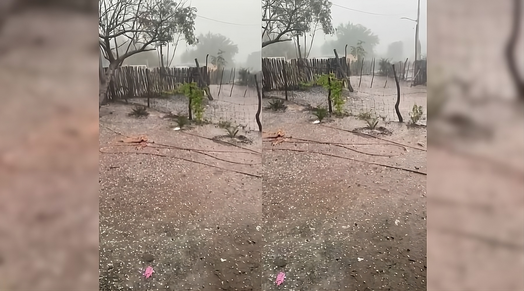 Captura de pantalla de un video dónse se observa la caída de granizo en una casa