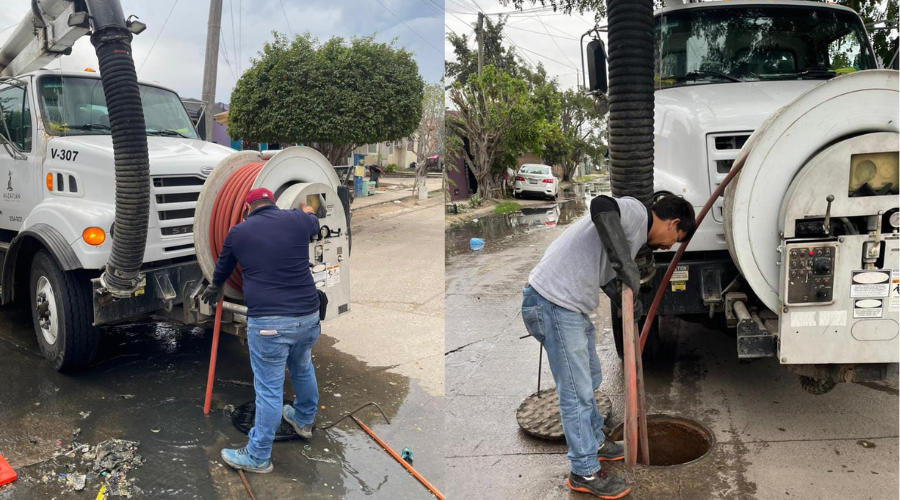 Elementos de Jumapam realizando limpiezas en alcantarillas