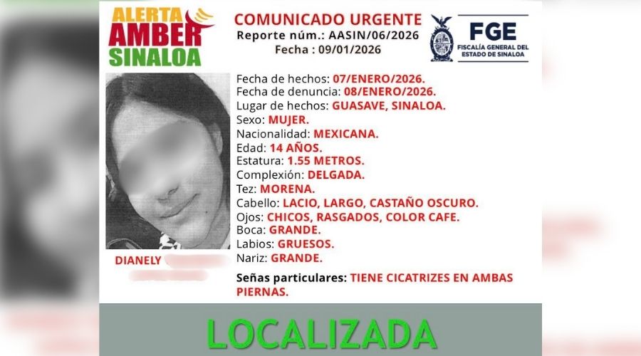 Ficha de búsqueda con una menor localizada