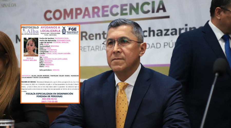 Óscar Rentería Schazarino al fondo y en cuadro la ficha de la Nicholette