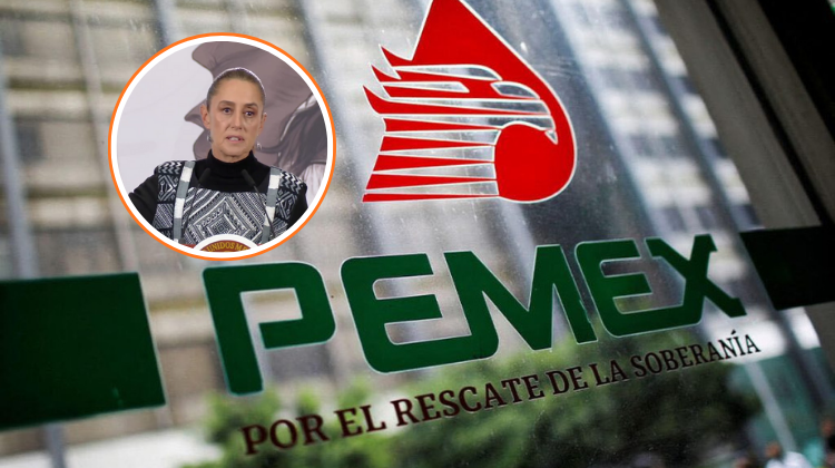 Logo de PEMEX en un vidrio/ventana, al fondo se observa un edificio