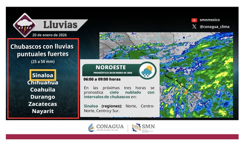 Imagen de información de un pronóstico del Servicio Meteorológico Nacional sobre lluvias