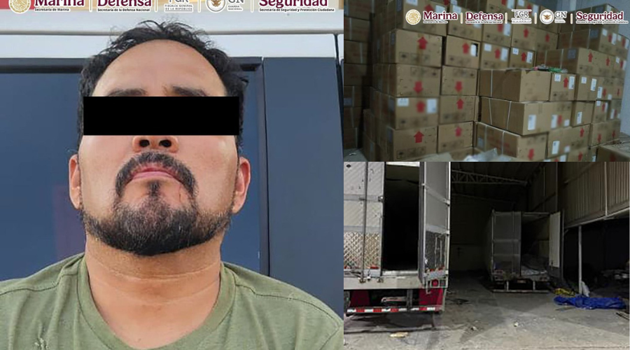 El Moncho detenido con los ojos tapados yu dos fotos de los cateos