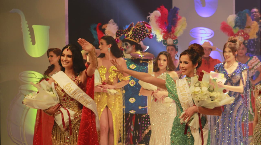 Anahí Esparza, reina del Carnaval de Mazatlán 2026, y Mariana Guerrero, Reina de los Juegos Florales