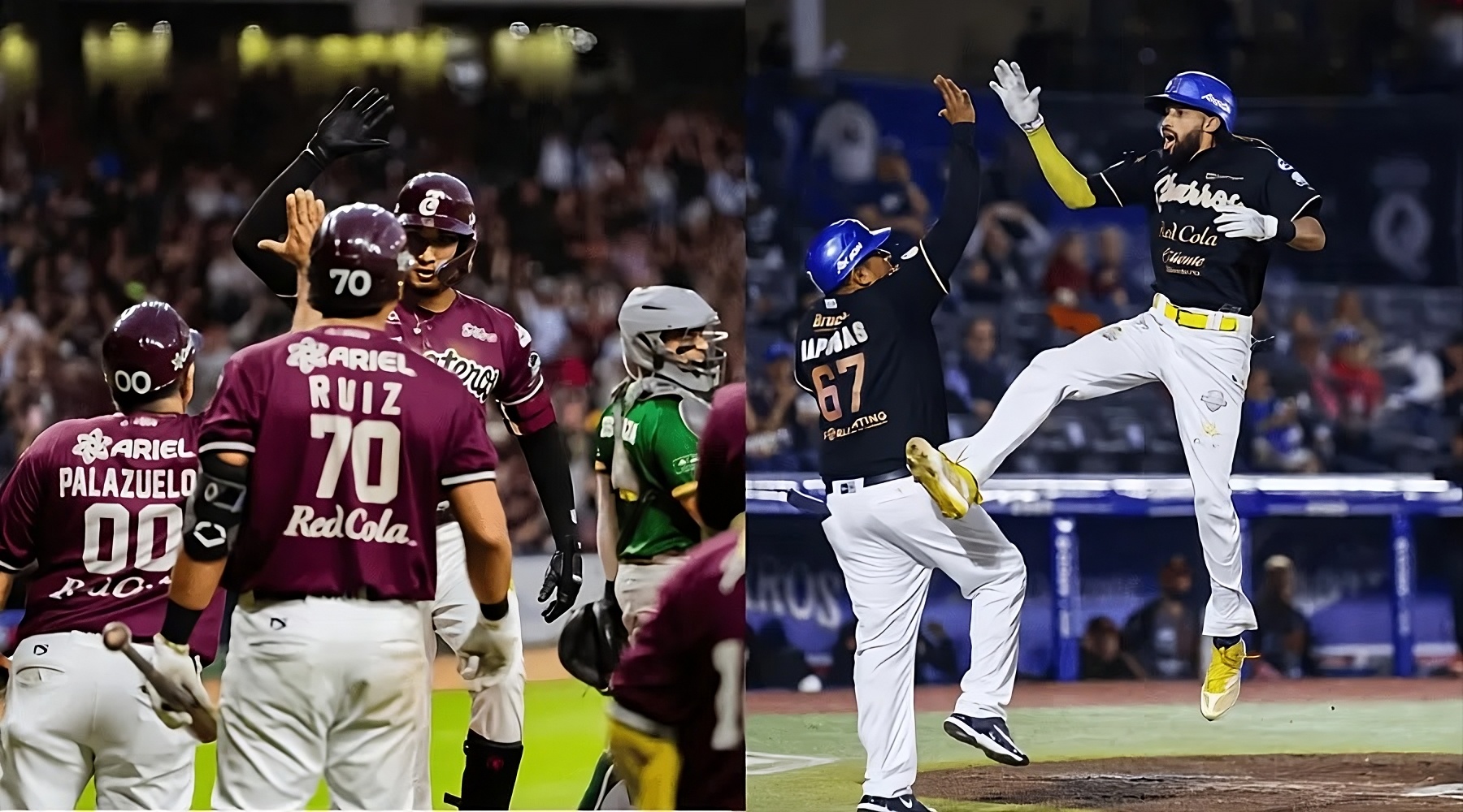 Jugadores de beisbol de Tomateros de Culiacán y Charros de Jalisco