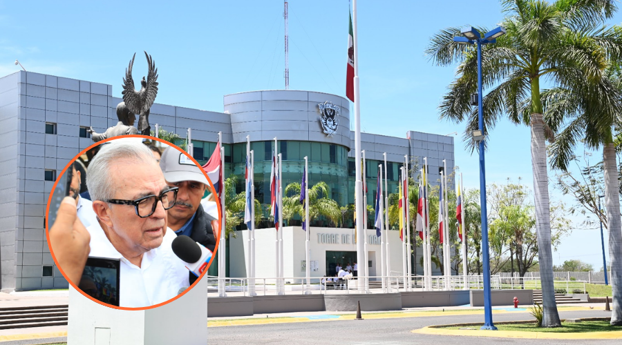 Rocha Moya en un círculo y al fondo la UAS