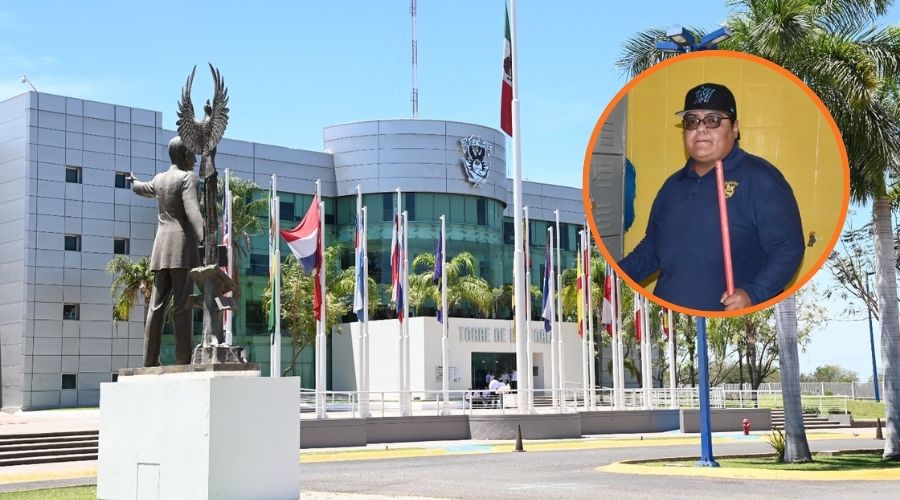 Fachada del edificio de rectoría de la UAS y en un círculo una persona