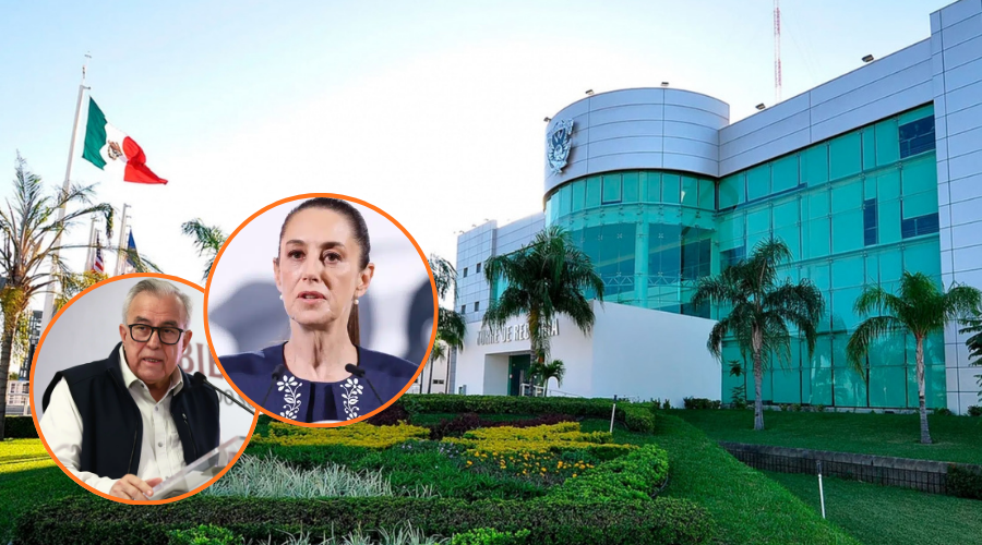 Instalaciones de la UAS en grande y en circulo, Rocha Moya y Claudia sheinbaum