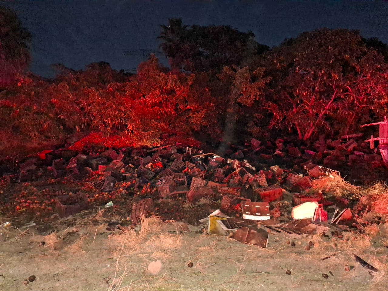 Vuelca camión con tomates: conductor y acompañante reciben primeros auxilios en el lugar