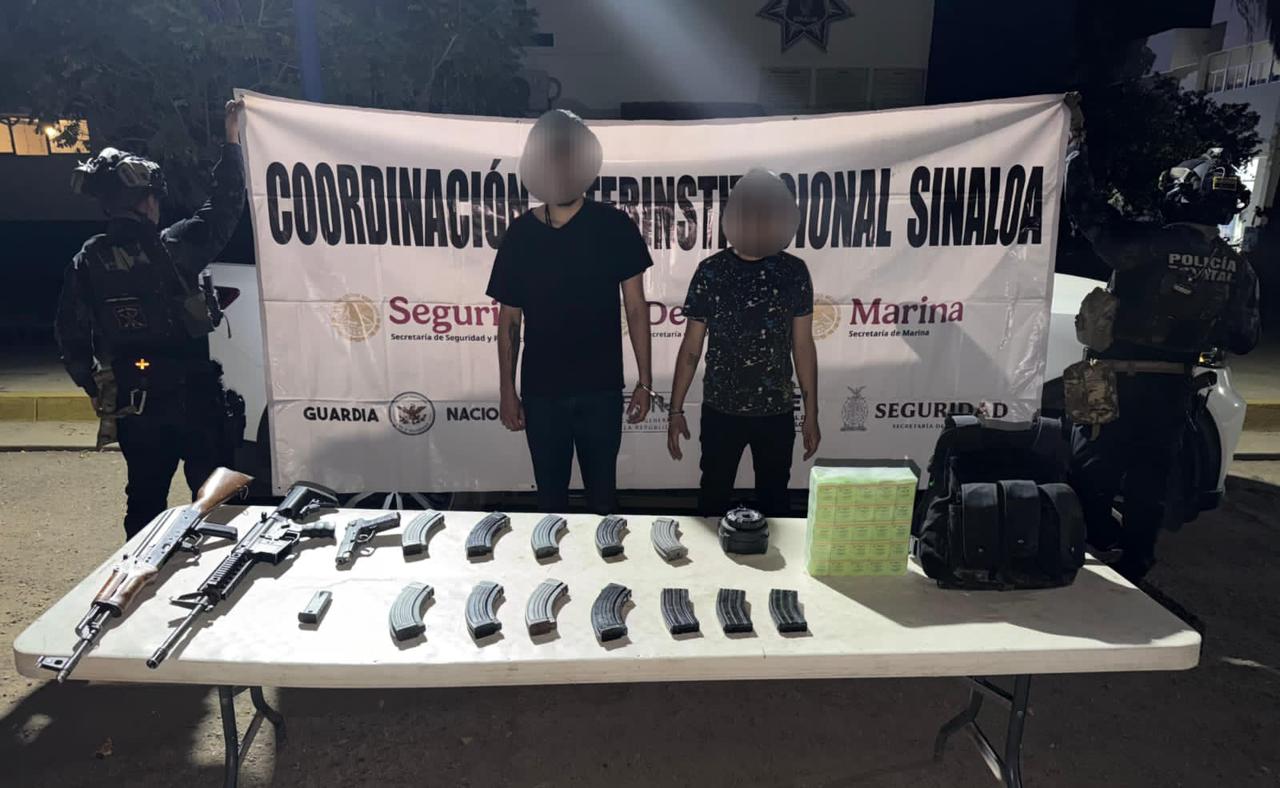 Grupo Interinstitucional detiene a dos civiles armados con vehículo robado en Culiacán