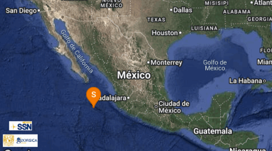 El Servicio Sismoógico Nacional reporta sismo en Puerto Vallarta, Jalisco.