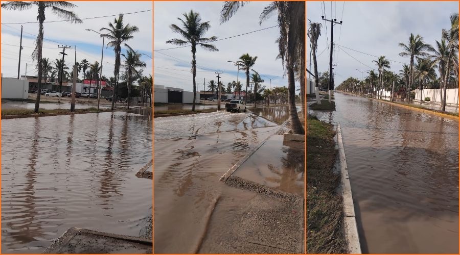 Calle con una laguna de agua