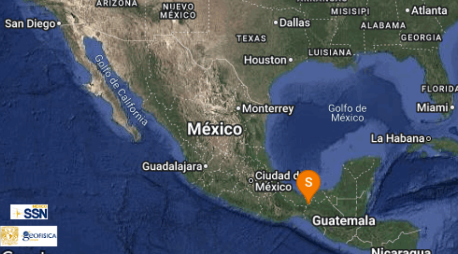 El Servicio Sismológico Nacional reporta sismo en Chiapas.