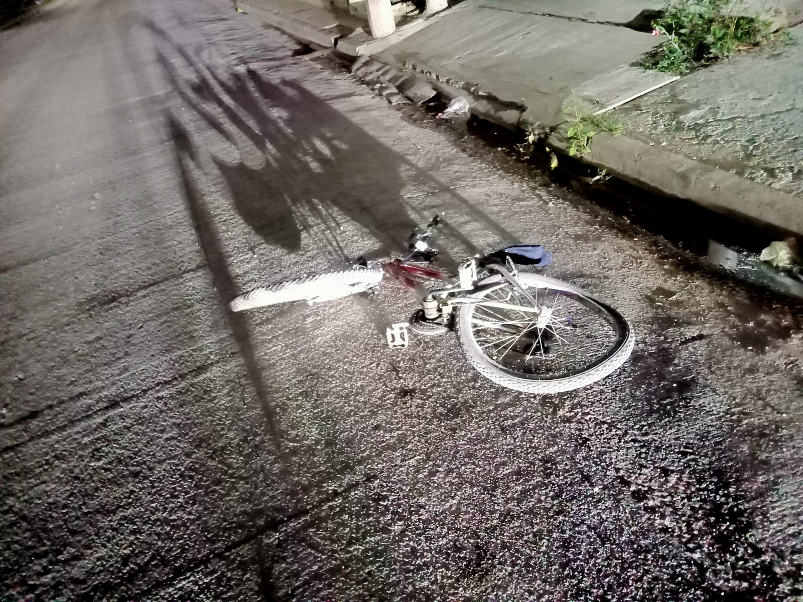 Bicicleta dañada tirada en el suelo