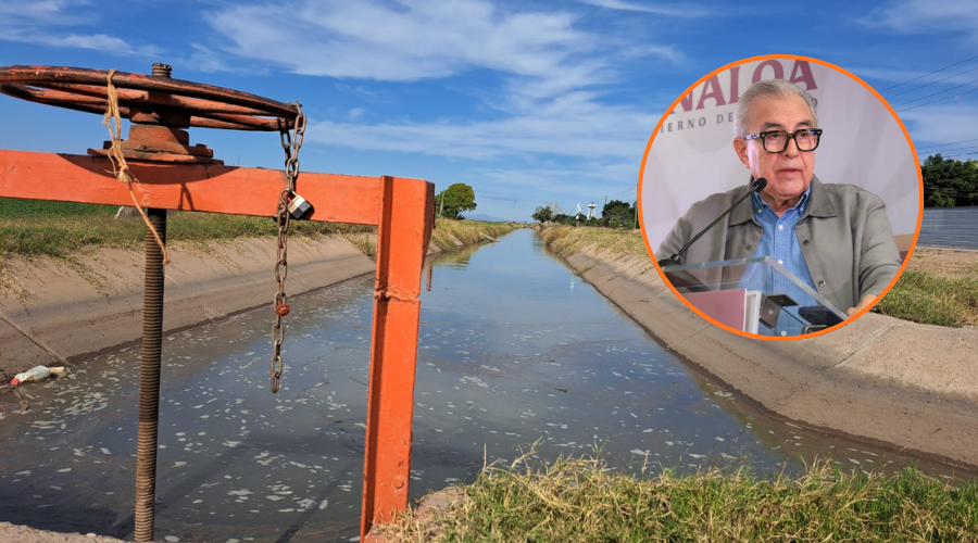 En grande canal de riego y en circulo Rocha Moya