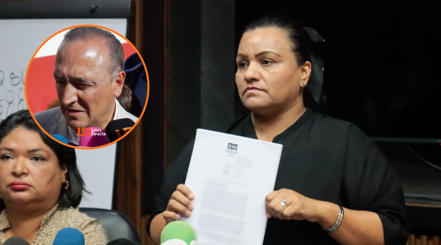 En grande agente Dignora Valdez sosteniendo un documento y en circulo alcalde de Ahome