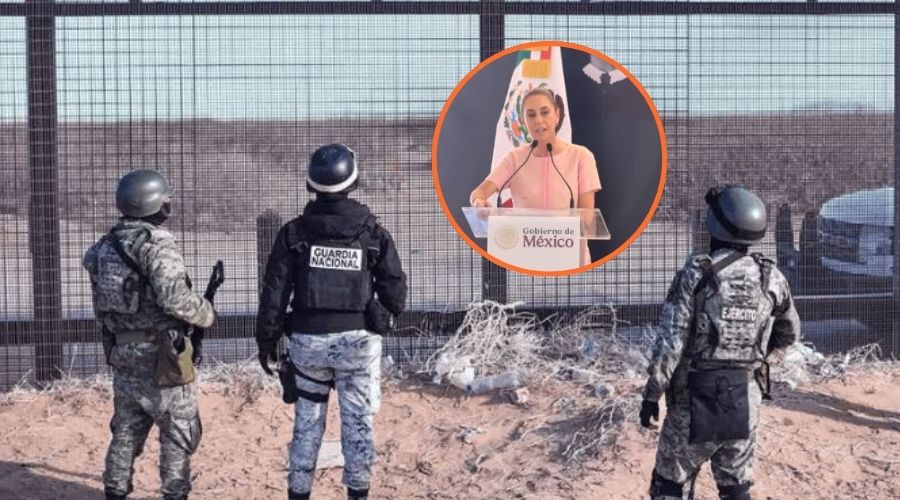 Elementos de la Guardia Nacional junto a Claudia Sheinbaum