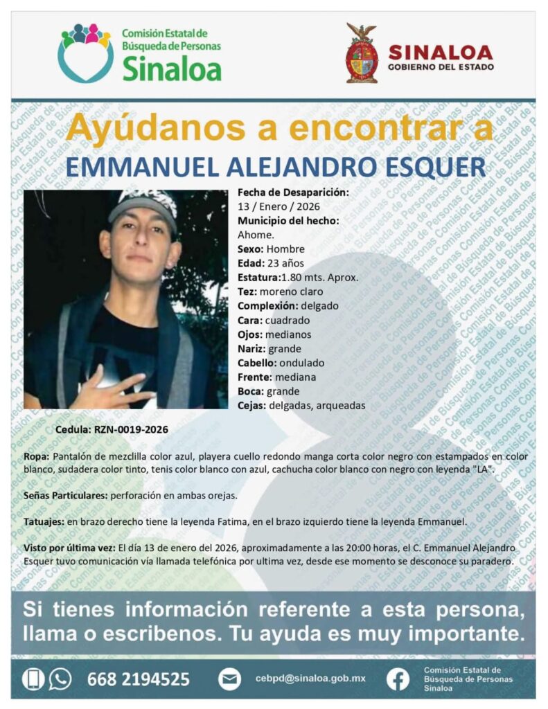 Ficha de búsqueda de una persona con información personal y una fotografía