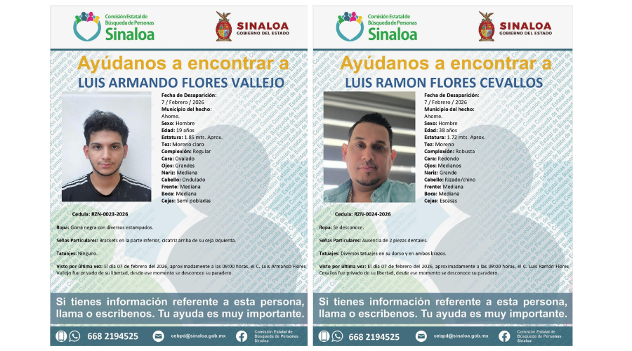 Fichas de búsqueda de dos hombres proporcionadas por FGE