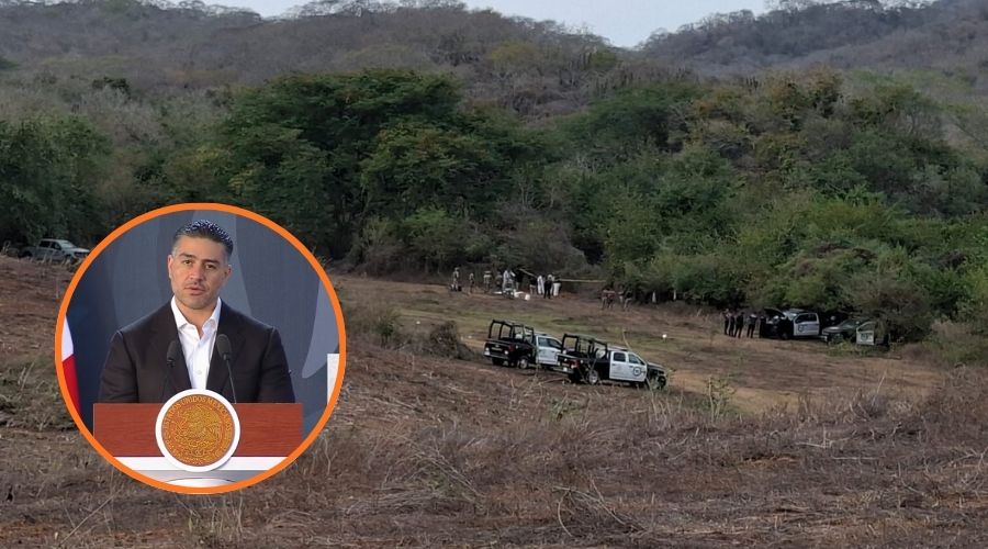Omar García Harfuch durante la mañanera, de fondo el caso de los mineros en Concordia
