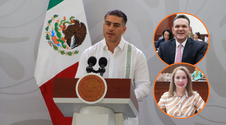 En grande Omar García Harfuch y en circulo Sergio Torres y Elizabeth Montoya