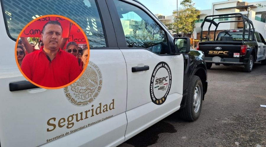 Unidades de la SSPC y en un círculo el secretario general del Stasac, Homar Salas
