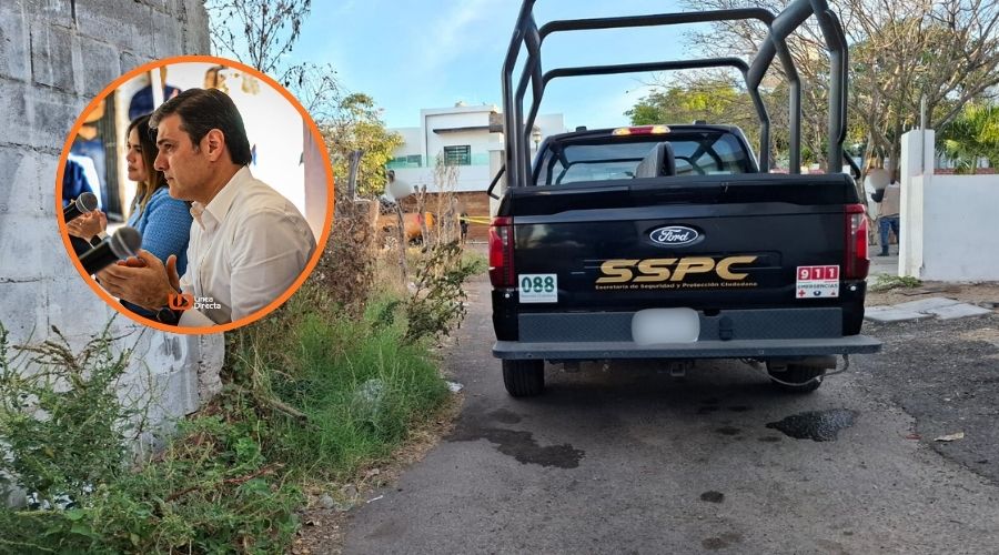 Unidad de la SSPC en una calle y en un círculo el El secretario del Ayuuntamiento de Culiacán, José Ernesto Peñuelas