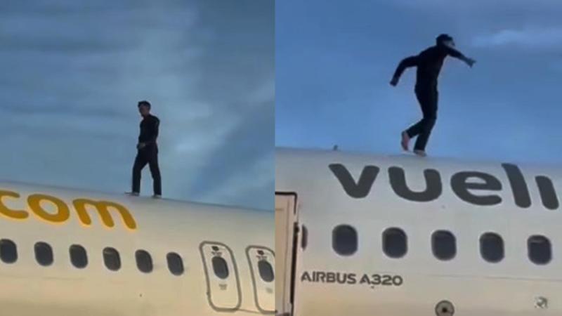 VIDEO: Hombre sube al techo de un avión y retrasa dos horas un vuelo a Ámsterdam