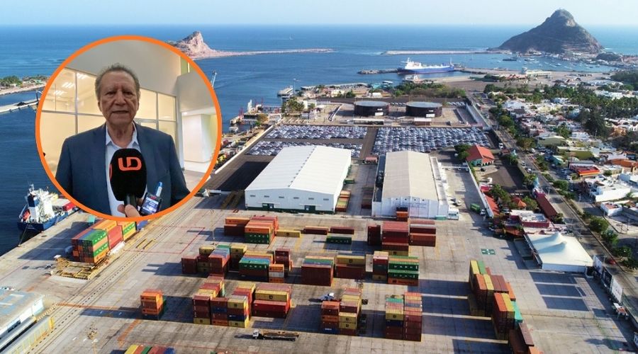 Barcos y contenedores de carga en el puerto de Mazatlán