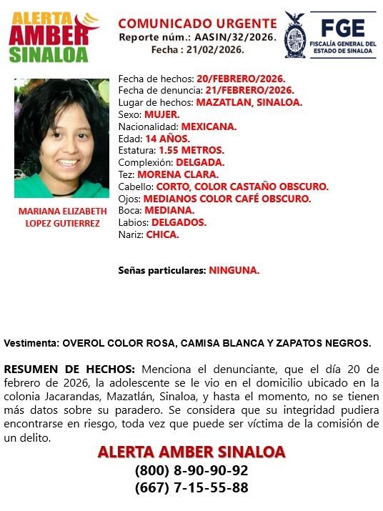 Ficha de búsqueda de Mariana Elizabeth López Gutiérrez.