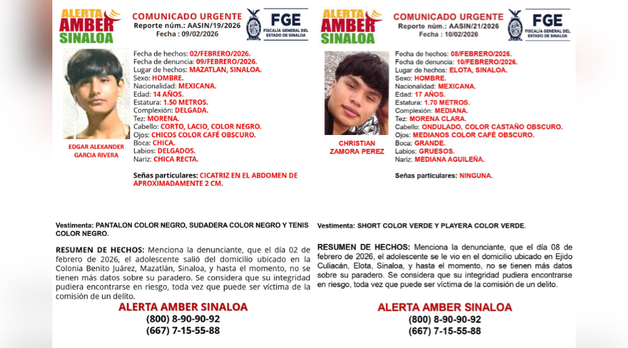 Fichas de búsqueda de dos menores de edad desaparecidos