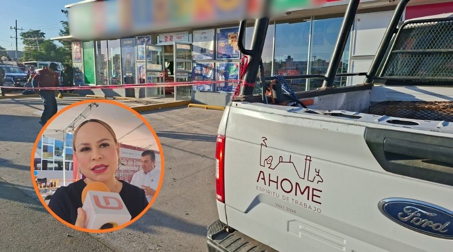 Unidad policiaca y elementos desplegados afuera de una tienda de conveniencia