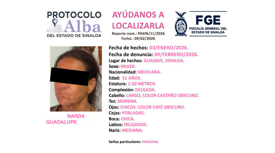 Ficha de localización de Narda Guadalupe, en Guasave