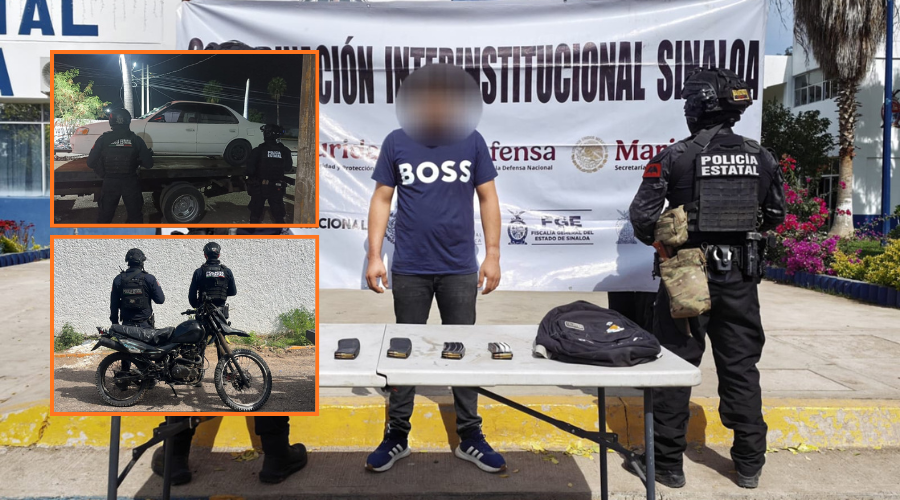 En grande civil detenido y en recuadros vehículos asegurados