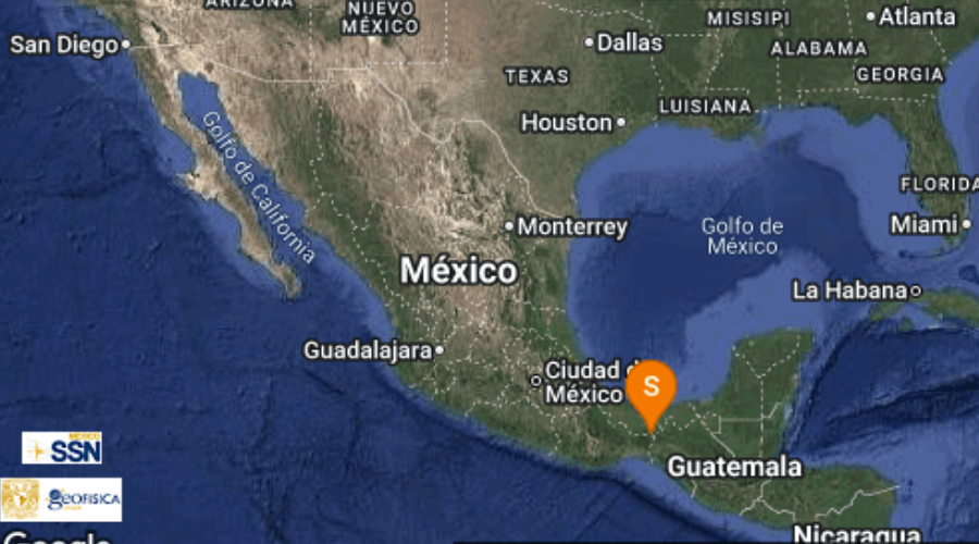 El Servicio Sismológico Nacional reporta sismo en Chiapas.