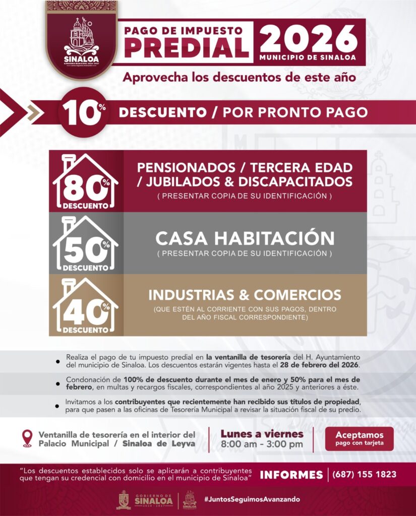 Descuentos del impuesto predial en Sinaloa municipio.
