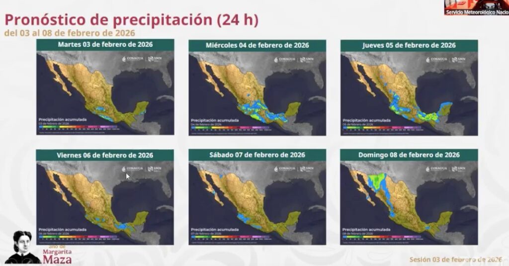 Mapas de México con la probabilidad de lluvias indicada por colores