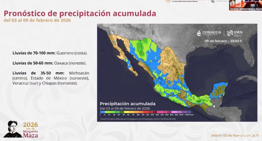 Mapa de México indicando la probabilidad de lluvias a 24 horas