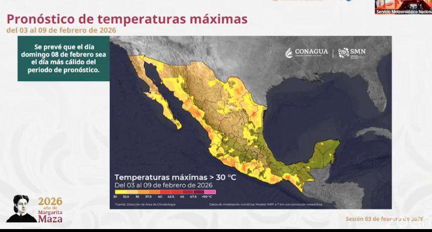 Mapa de México en tonos amarillos indicando las temperaturas máximas