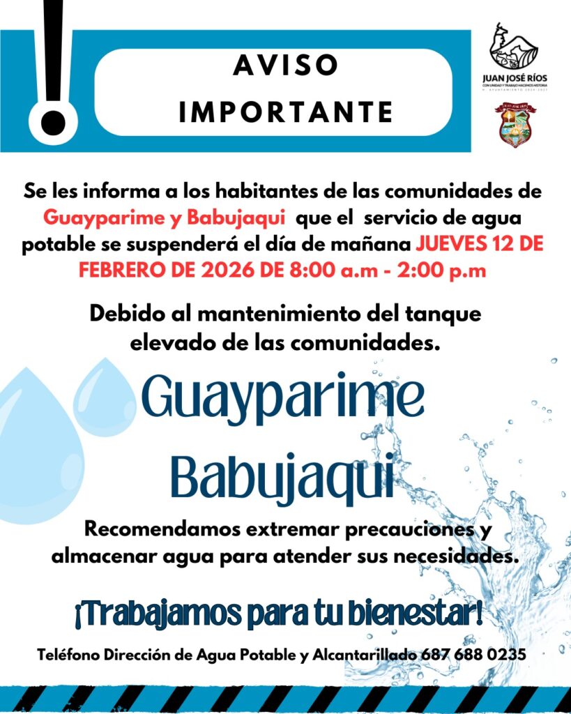 Suspensión agua potable Guayparime y Babujaqui