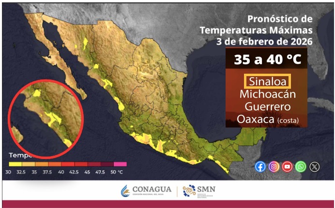 Imagen con información del pronóstico de temperaturas de hasta 40 grados en México