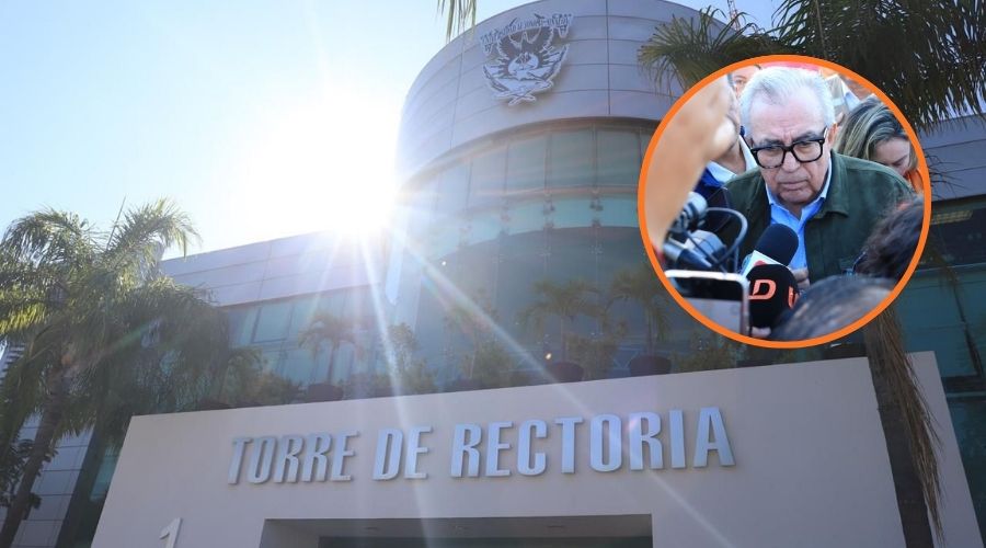 Torre académica de la UAS y en un círculo el gobernador de Sinaloa, Rocha Moya