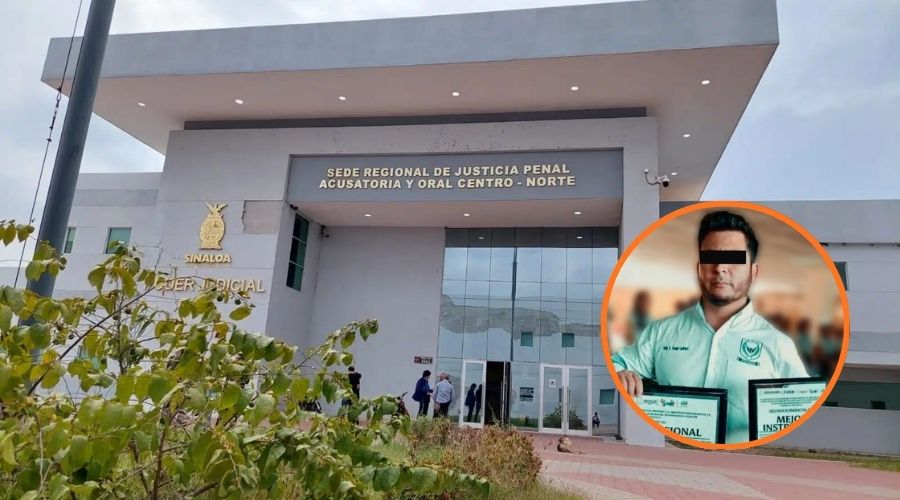 Fachada del centro de justicia y en circulo una persona