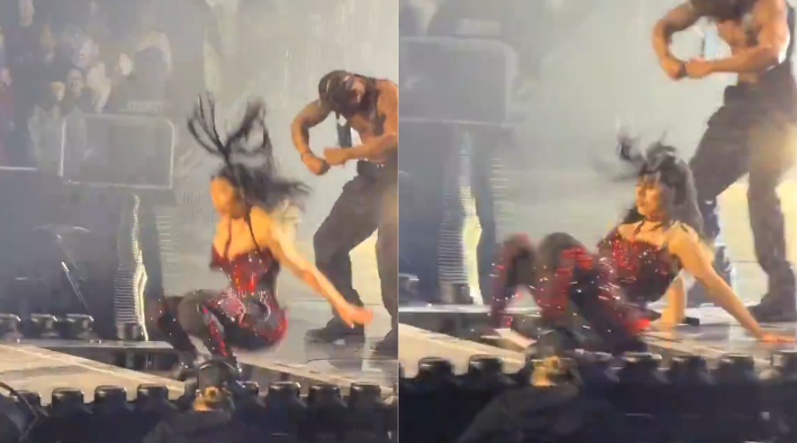 Cardi B sufre caída en concierto.
