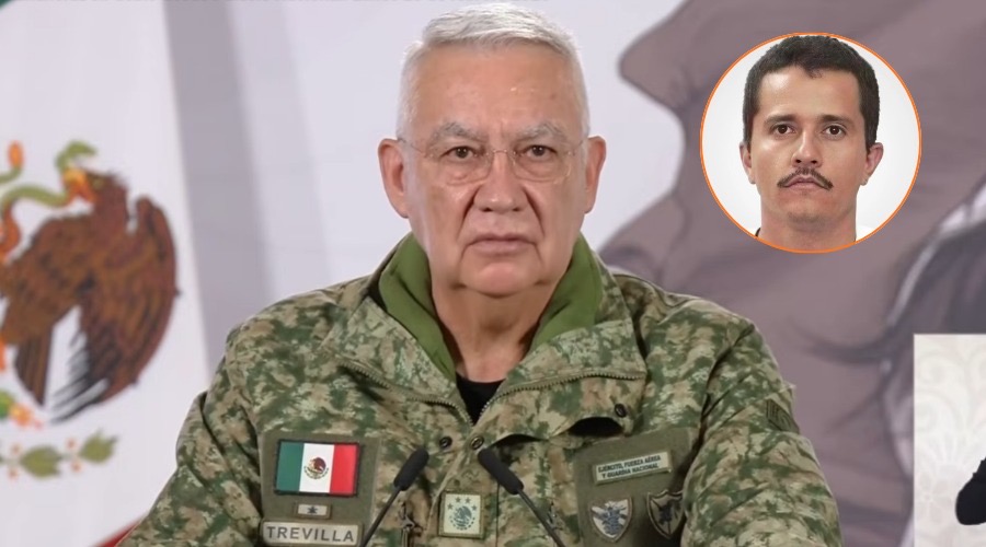 Ricardo Trevilla Trejo, titular de la Secretaría de la Defensa Nacional (Defensa) en círculo con El Mencho